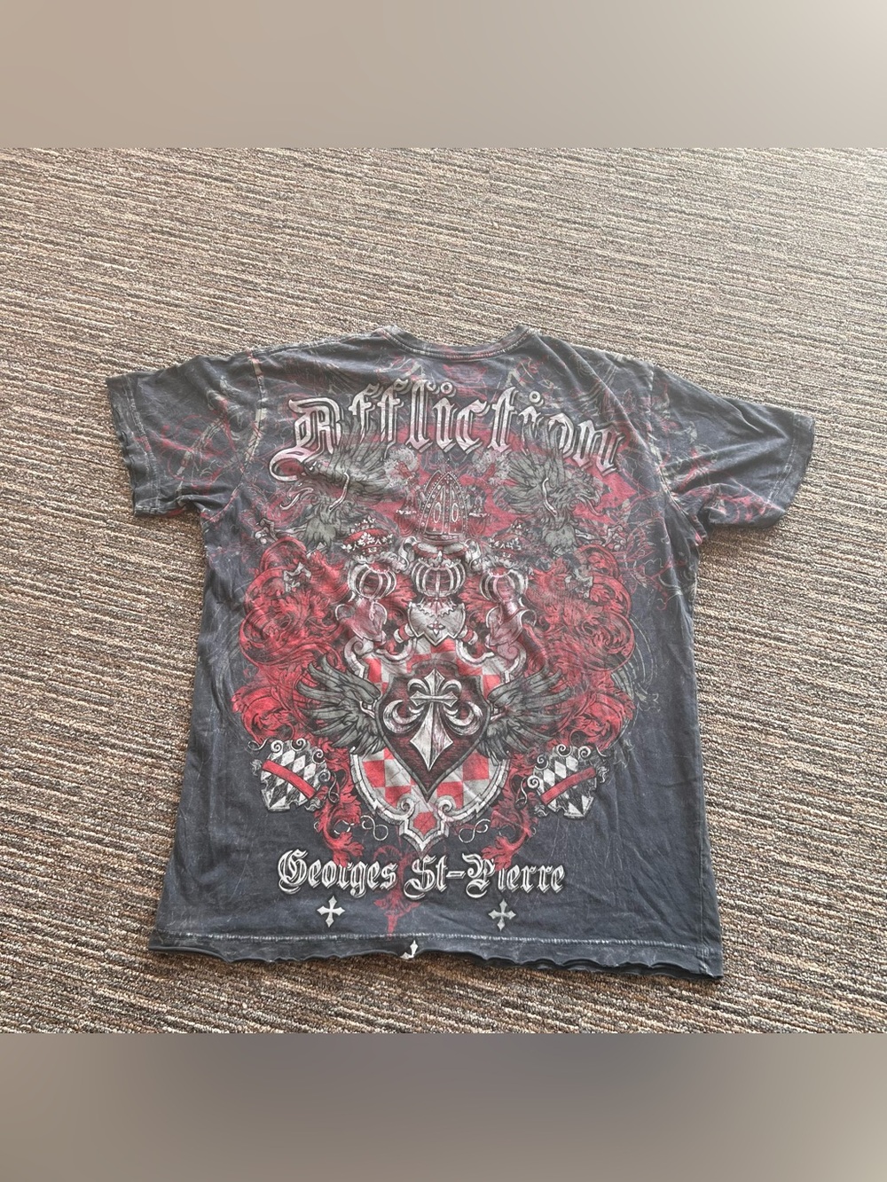Y2K Affliction Rush George St. Pierre "WARCREST" Disstressed 2000s shirt